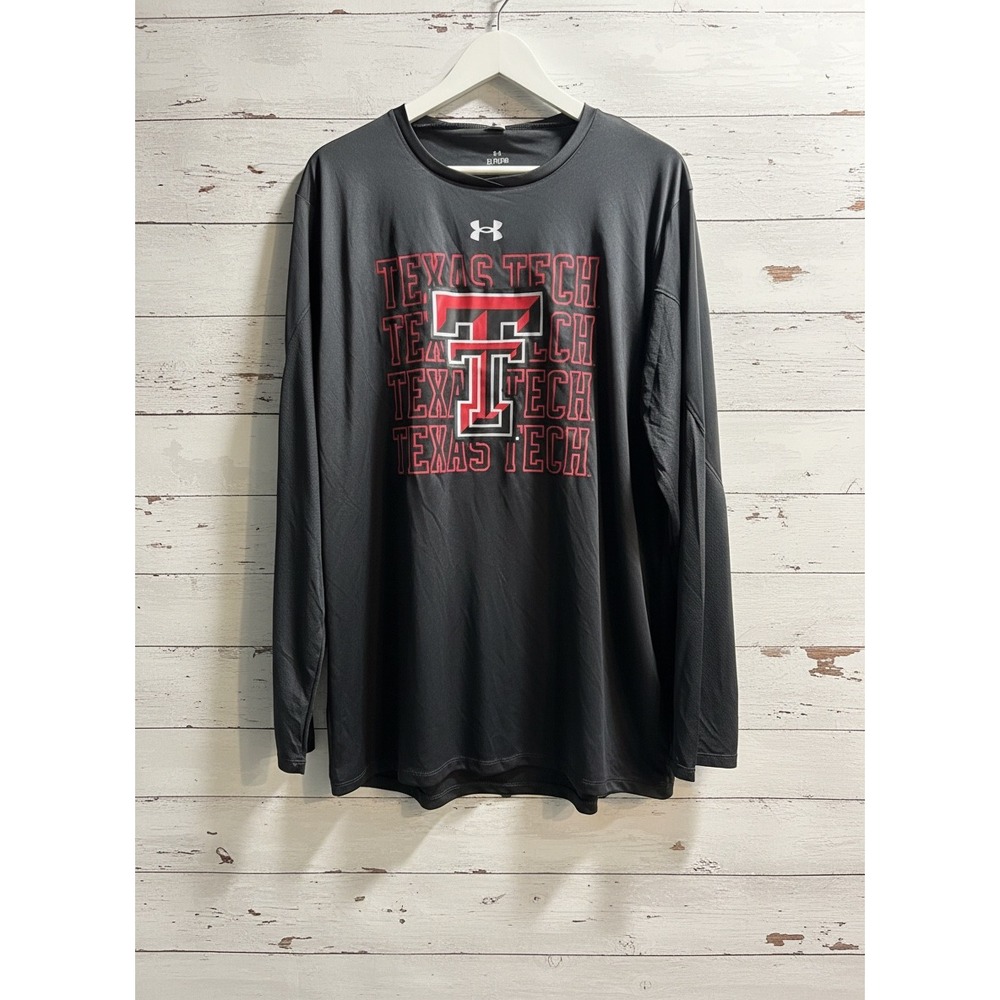 NWT Men's XL Under Armour Texas Tech RedRaiders Long Sleeve Tee Black Loose Fit
